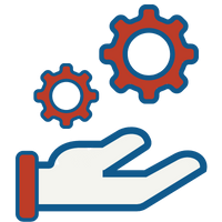 graphic of a hand and 2 gears hovering above it