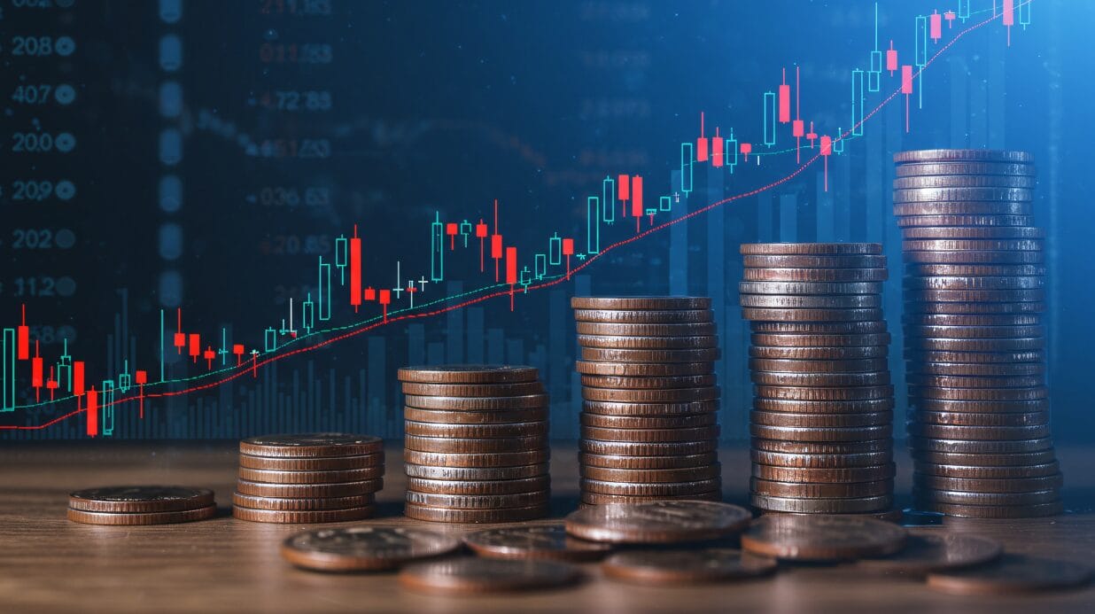 Blog Covers (7) Stacks of coins in front of increasing graph trend