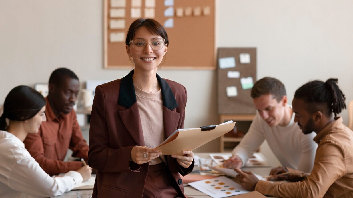 Confident leader in a team meeting