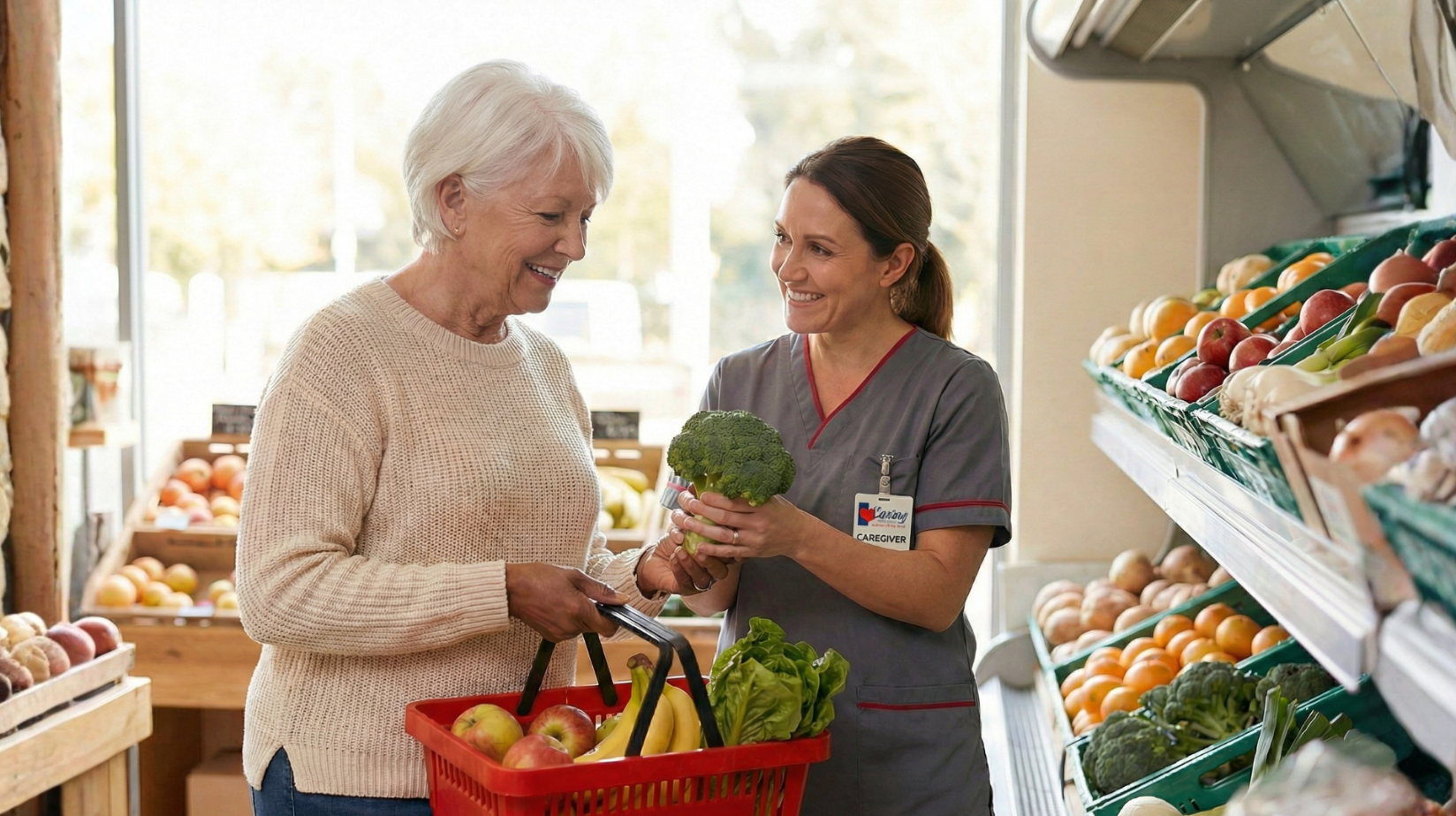 Blog Covers (82) Caregiver with a senior woman in a grocery store