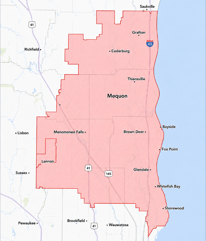 map of the milwaukee Caring Senior Service territory